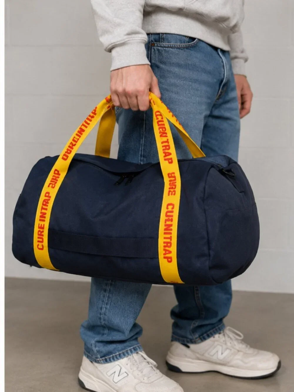 Secure wrap navy blue duffle bag